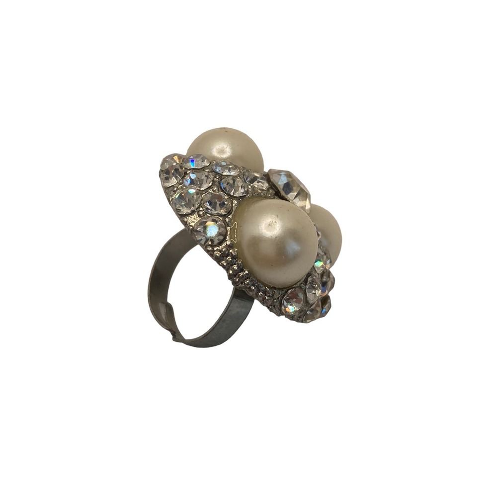 Oversized Rhinestone Pearl‎ Adjustable Ring